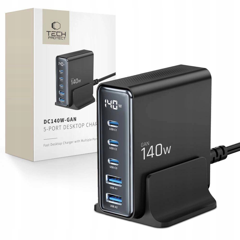 Nabíjacia stanica Tech-Protect Dc140W-Gan 5-Port Pd140W/qc3.0 čierna