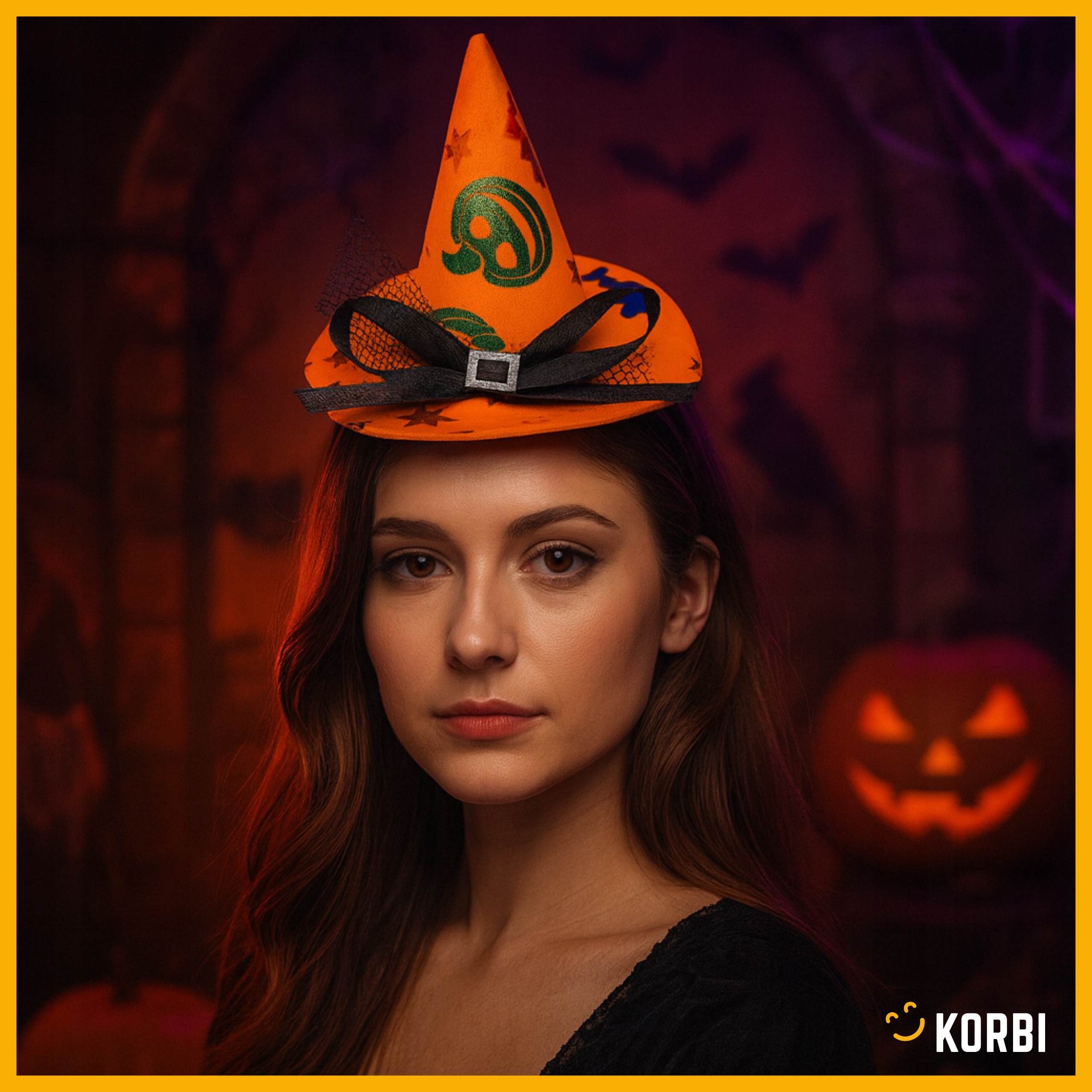 OPASKA KAPELUSZ CZAROWNICY KOKARDKA DYNIA DEKORACJA GŁOWY HALLOWEEN BAL Model Korbi KAPELUSZ OPASKA DYNIA AKCESORIA KOSTIUM