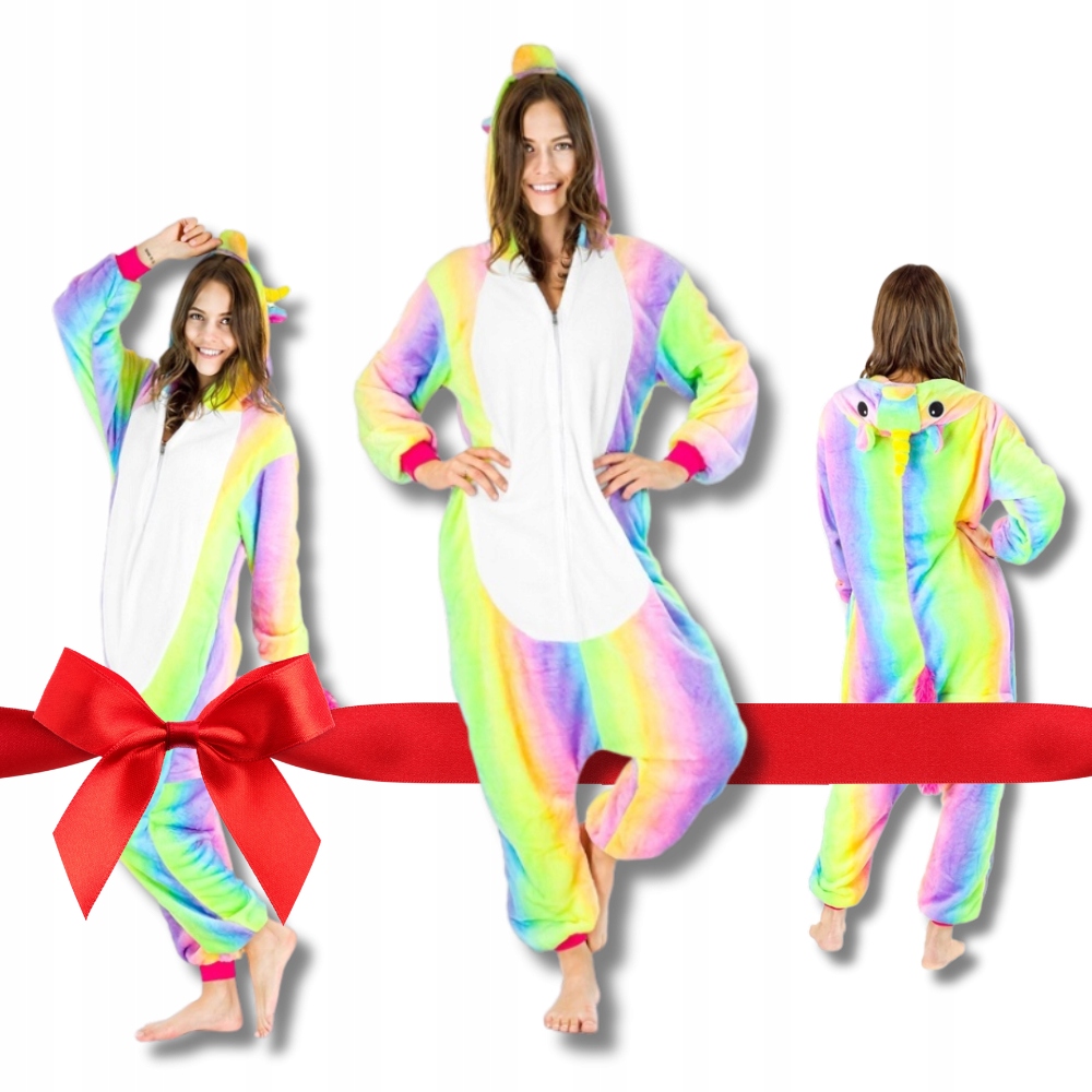Měkké dámské teplé pyžamo overal Jednodílný Duhový kostým S
