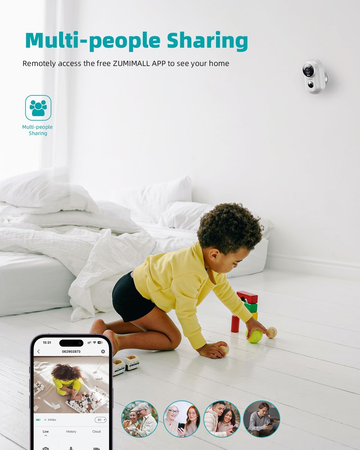ZUMIMALL Kamera Zewnętrzna 2K 2 Sztuki 3MP Noc PIR IP66 Dwukierunkowe Audio — miniatura 3