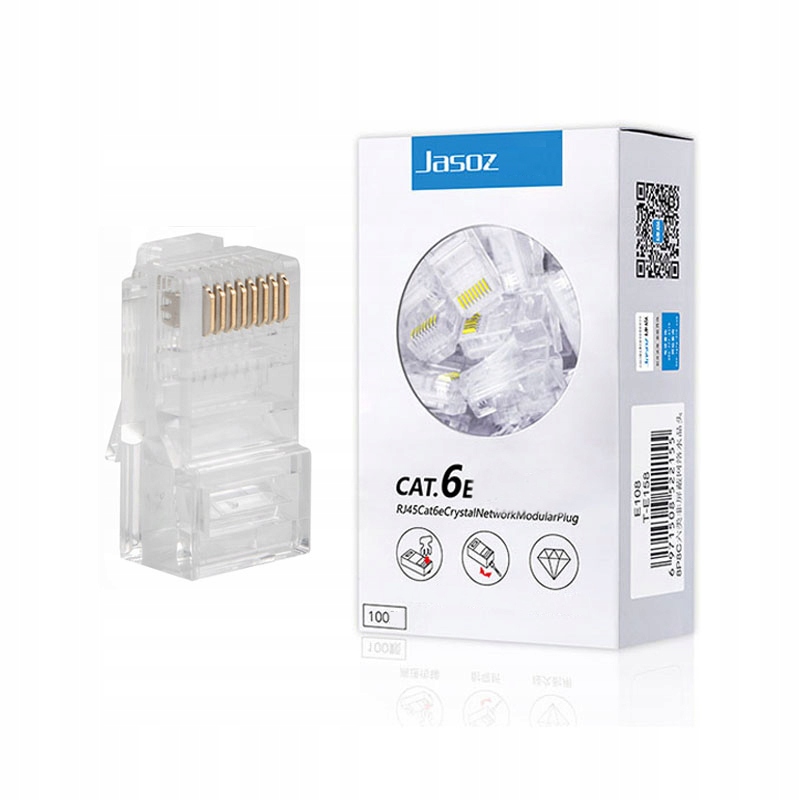 100 Szt Wtyk RJ45 8P8C Utp KAT.6 Końcówki SieciOWE Wtyki