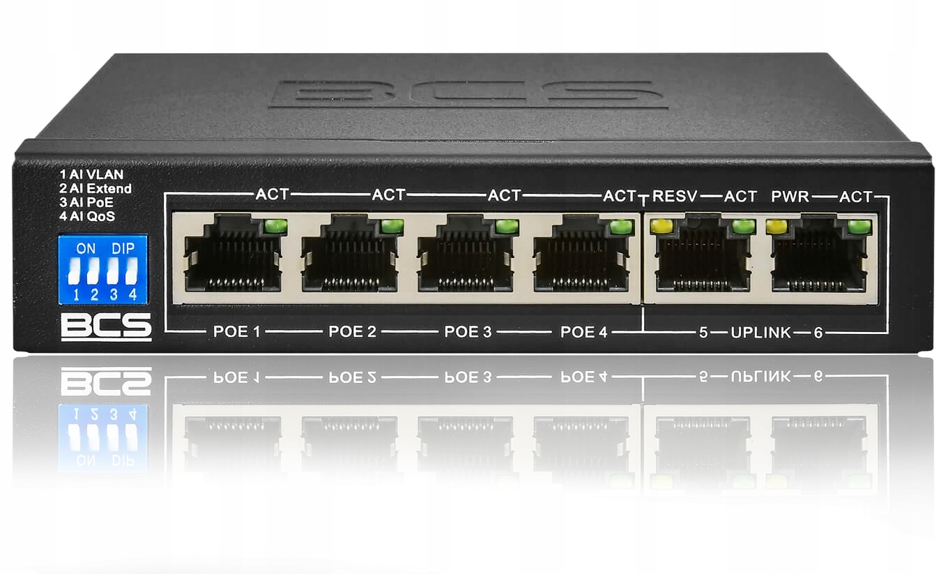Switch PoE BCS-B-SP0402 Bcs pro Ip kamery 4x PoE 2x Uplink 60W Funkce Extend