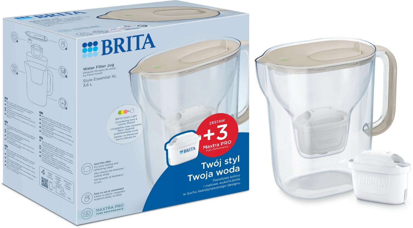Brita dzbanek filtrujący Style Essential XL piaskowy 3 filtry Maxtra Pro
