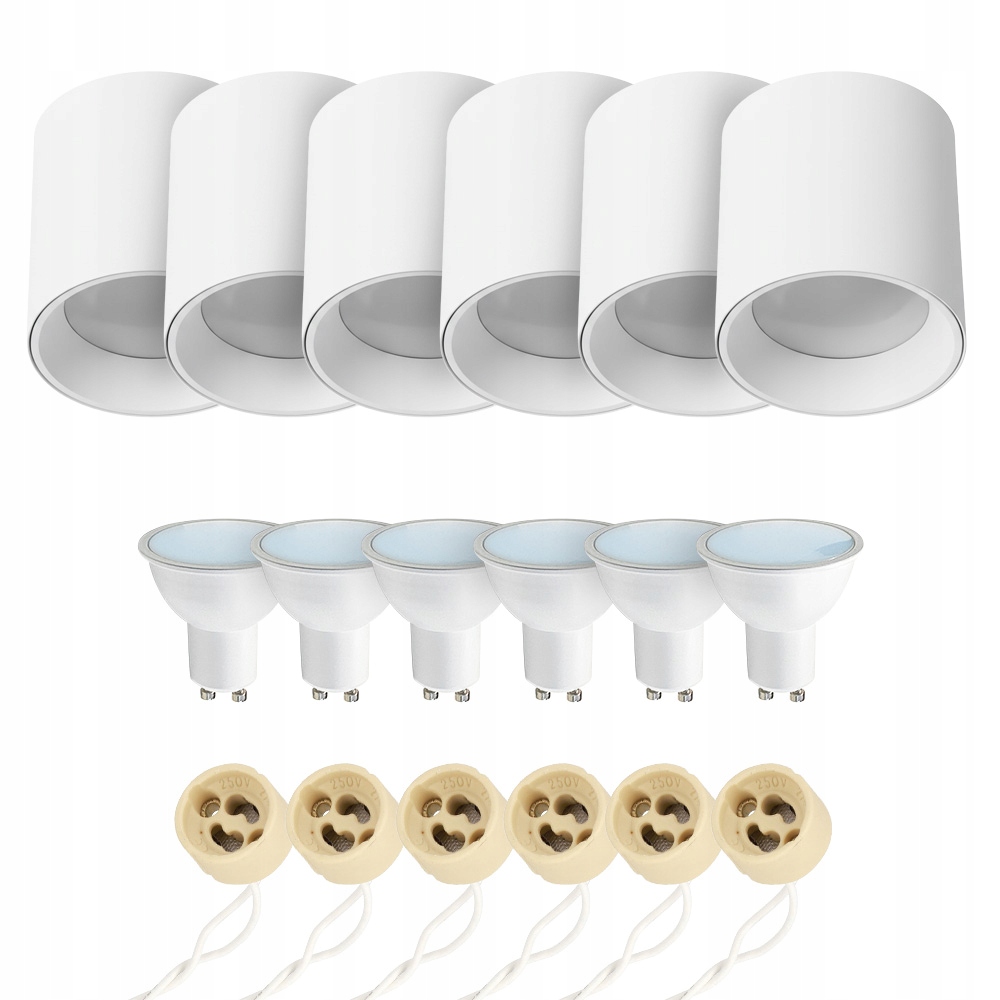 6x Horoz Stropné svietidlo na omietku Tuba Salsa-xl Biela GU10 5,5W 6500K