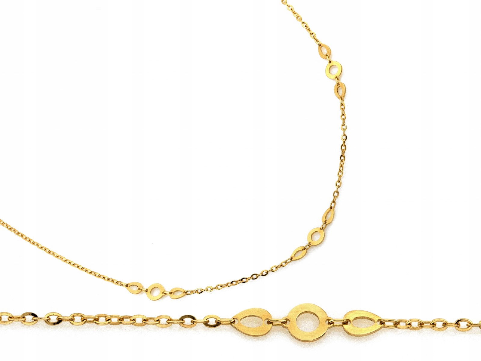 Elegantní jemný zlatý náhrdelník 585 řetízky bez kamenů velikost r45