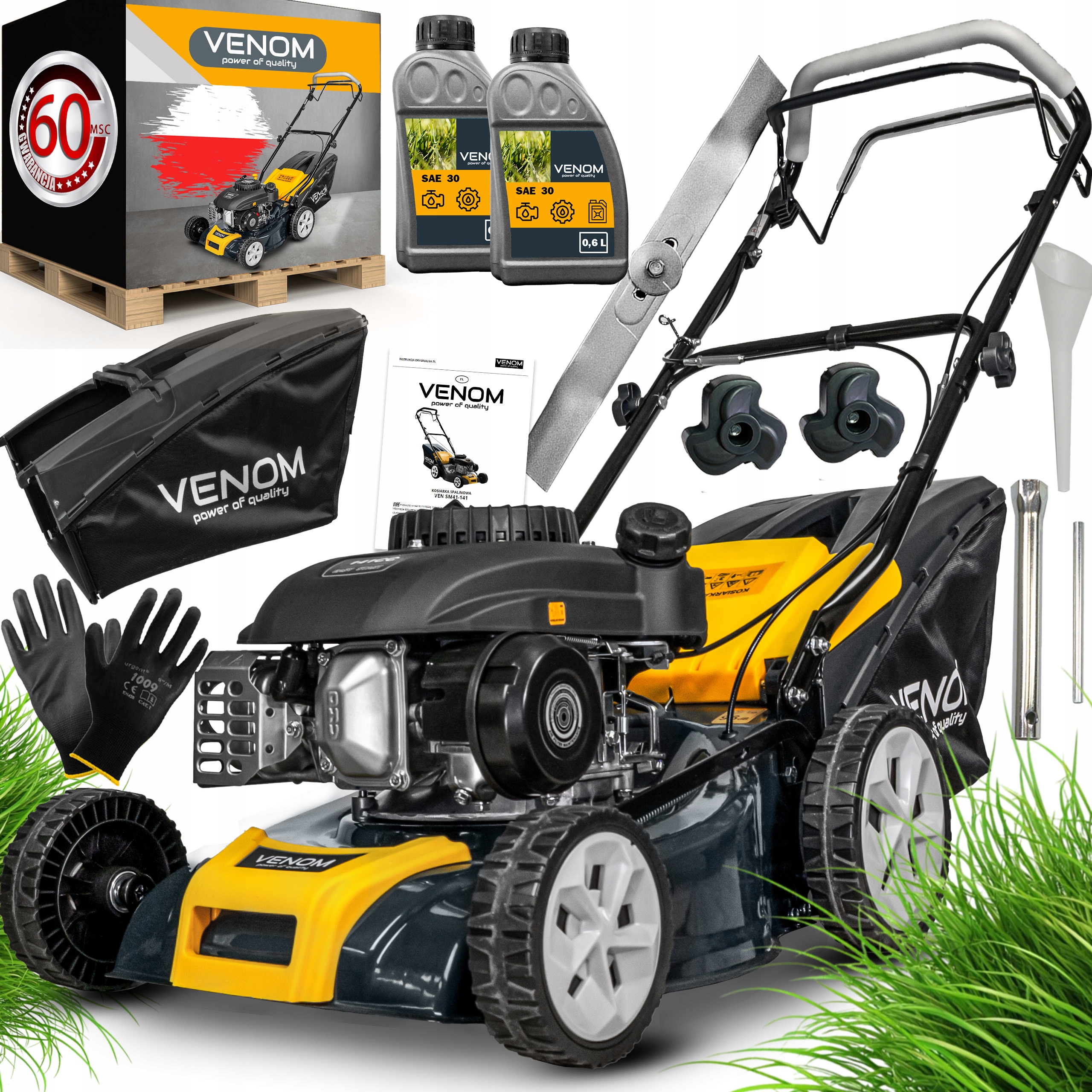 MOCNA KOSIARKA SPALINOWA VENOM 41CM POTĘŻNY SILNIK Z NAPĘDEM ZESTAW 9W1 XXL