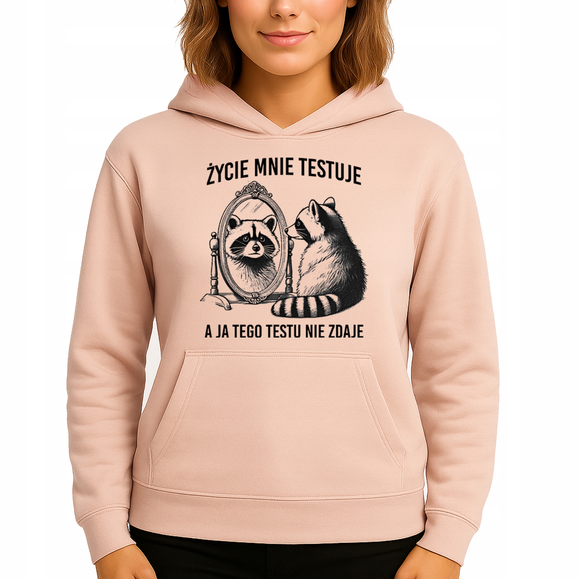 Mikina S Kapucí Broskvová bavlněná mikina Život mě testuje Vel S