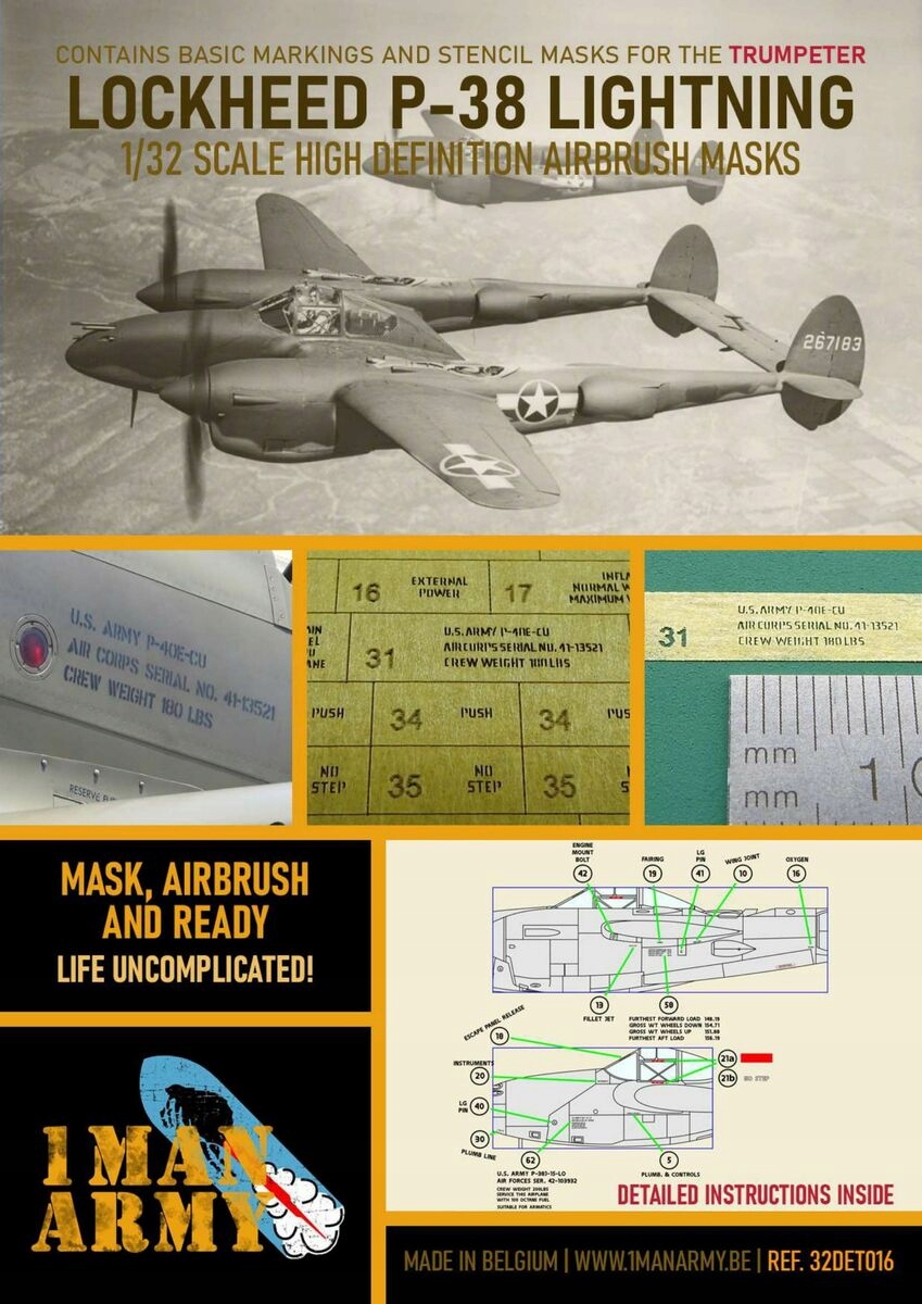 Lockheed P-38 Lightning 1:32 1 Man Army Masky 32DET016