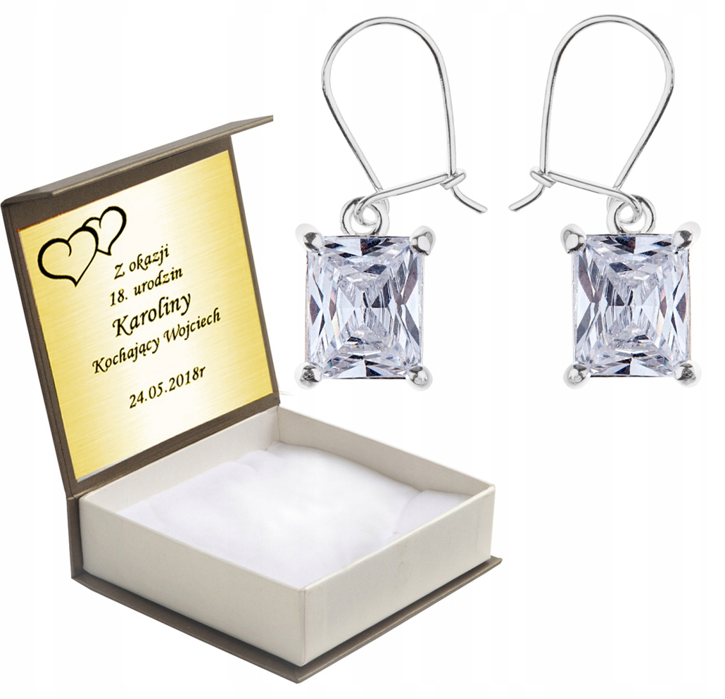 

Srebrne Kolczyki Wiszące Z Cyrkoniami 925 + Grawer