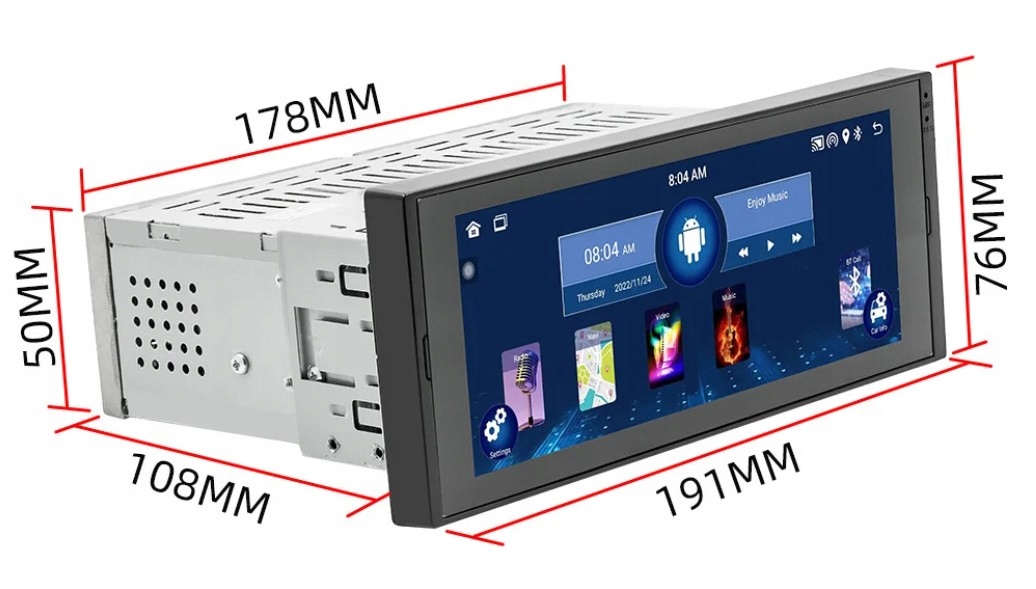 Radio uniwersalne 2 GB 32 ROM ANDROID 1DIN 6.86 '' BT GPS WIFI ZEST. GŁOŚN Radio informacja RDS pasmo FM