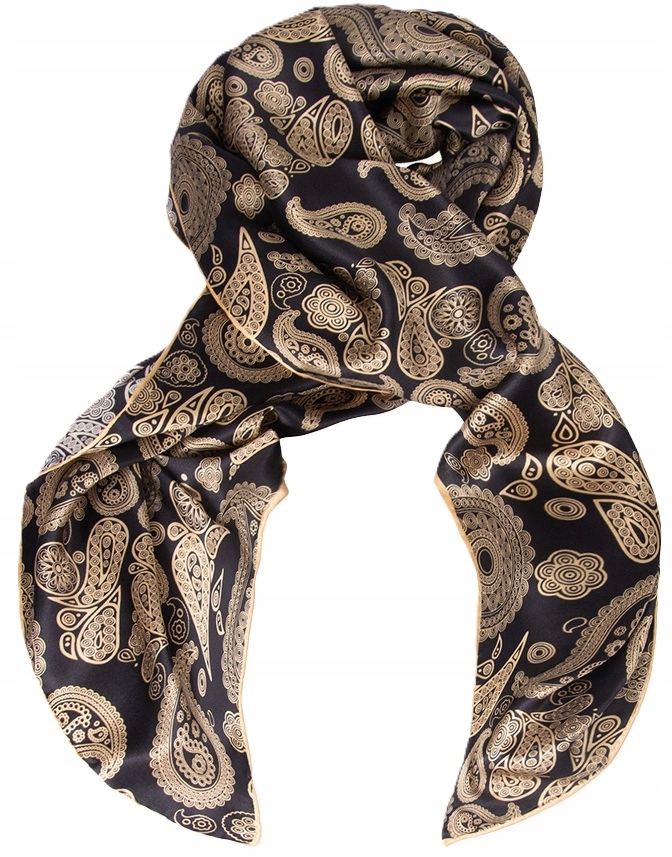 Dámská velká hedvábná šála 100% hedvábí 110 cm Zlatá šála Paisleye
