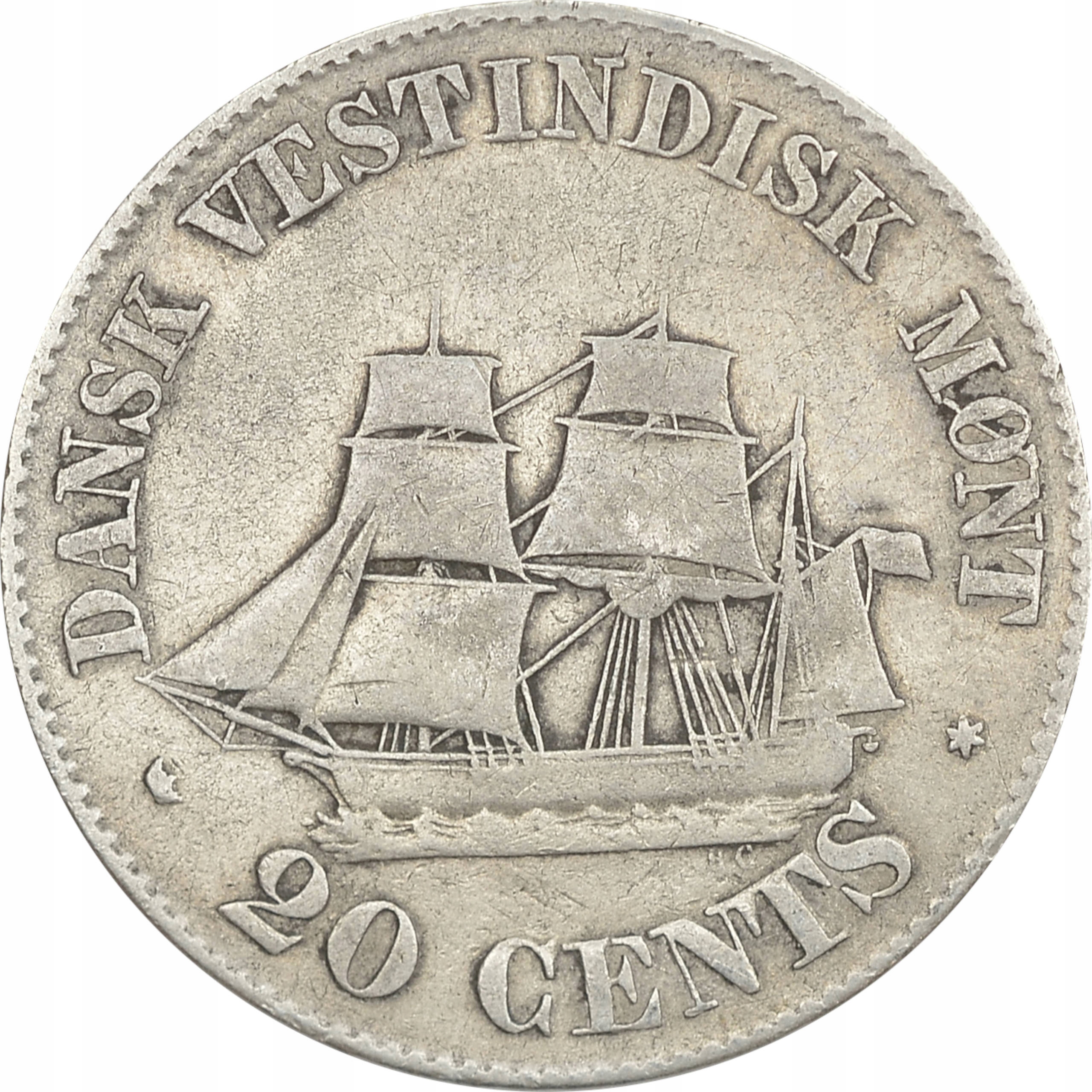 6.DUŃSKIE INDIE ZACHODNIE, 20 CENTÓW 1862