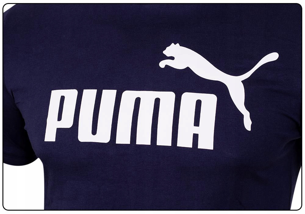 PUMA KOSZULKA MĘSKA T-SHIRT ESS LOGO TEE NAVY r.M Dekolt okrągły