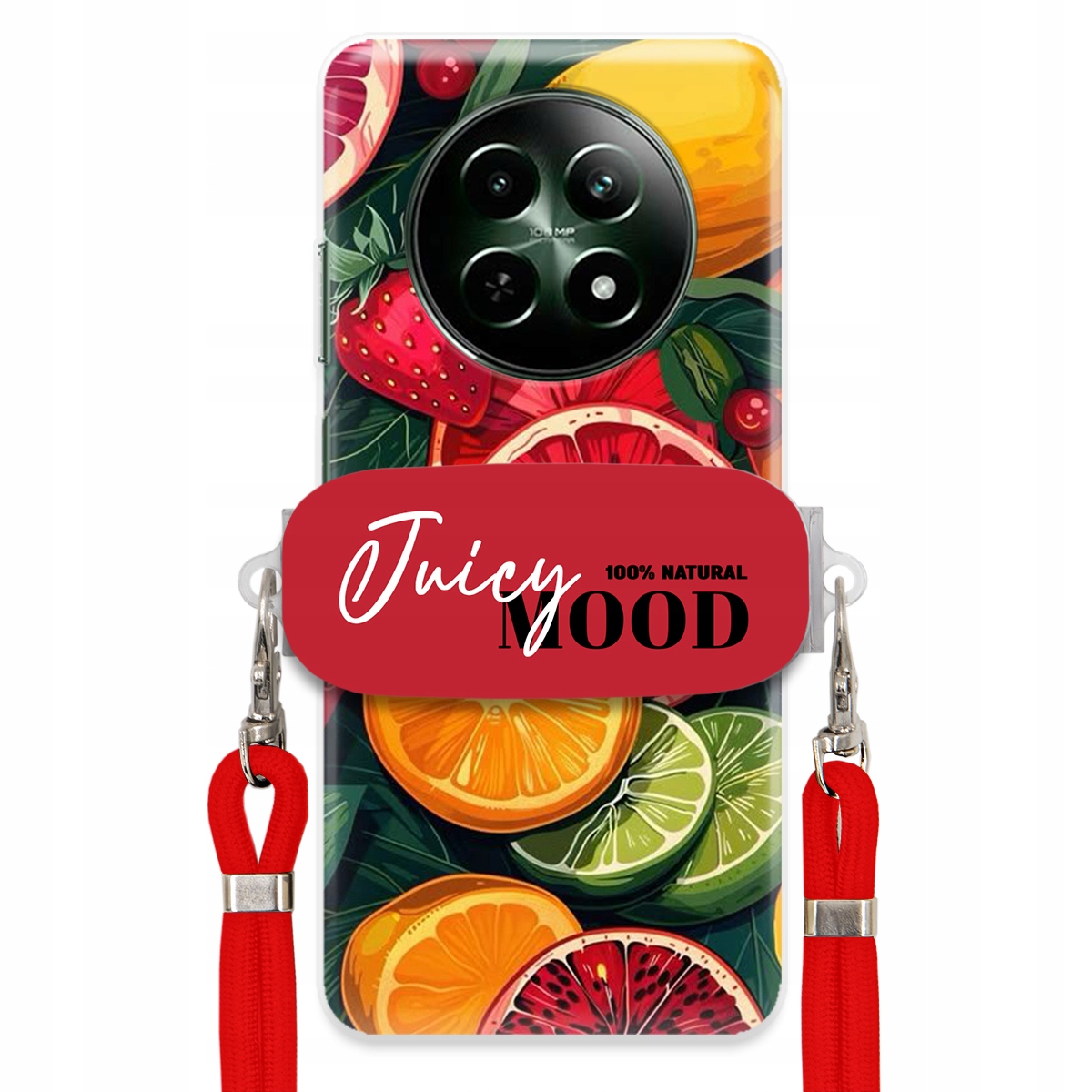 Puzdro pre Realme 12 5G Červené Crossbody vodítko držiak Juice Mood Ovocie
