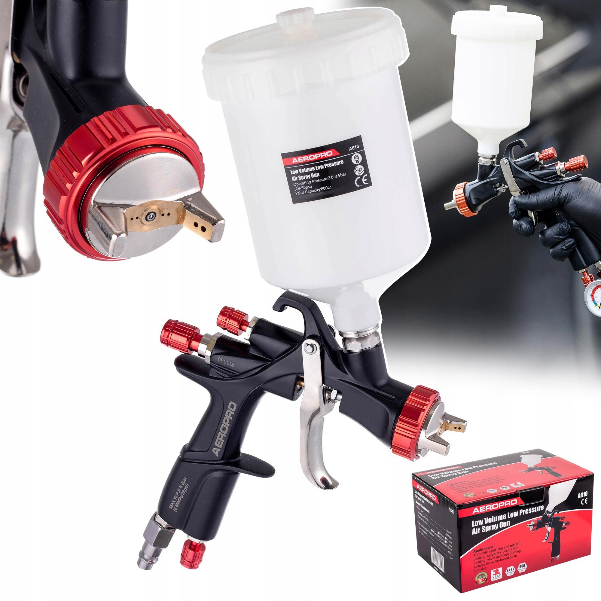 Lakovací pistole 2,5 mm Tryska Lvlp Aeropro pro malování A610 85-110 l/min