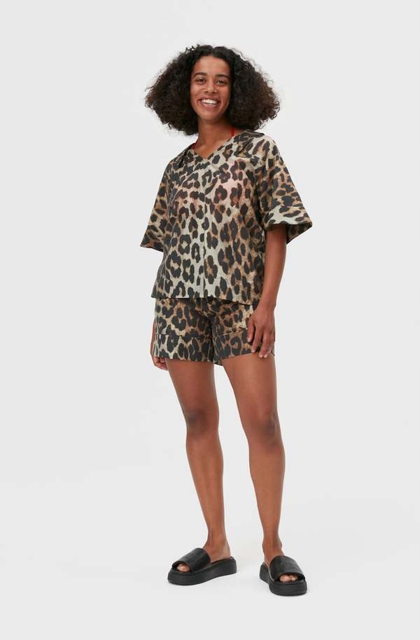 GANNI blúzka 38 M Leopard Shirt in Maxi Leopard