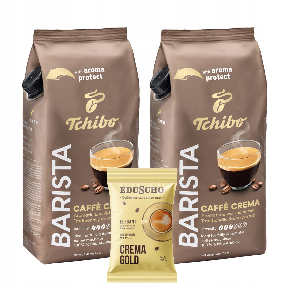Levně Káva zrnková Tchibo Barista Caffe Crema 2x1 kg Dárek Crema Gold 100 g