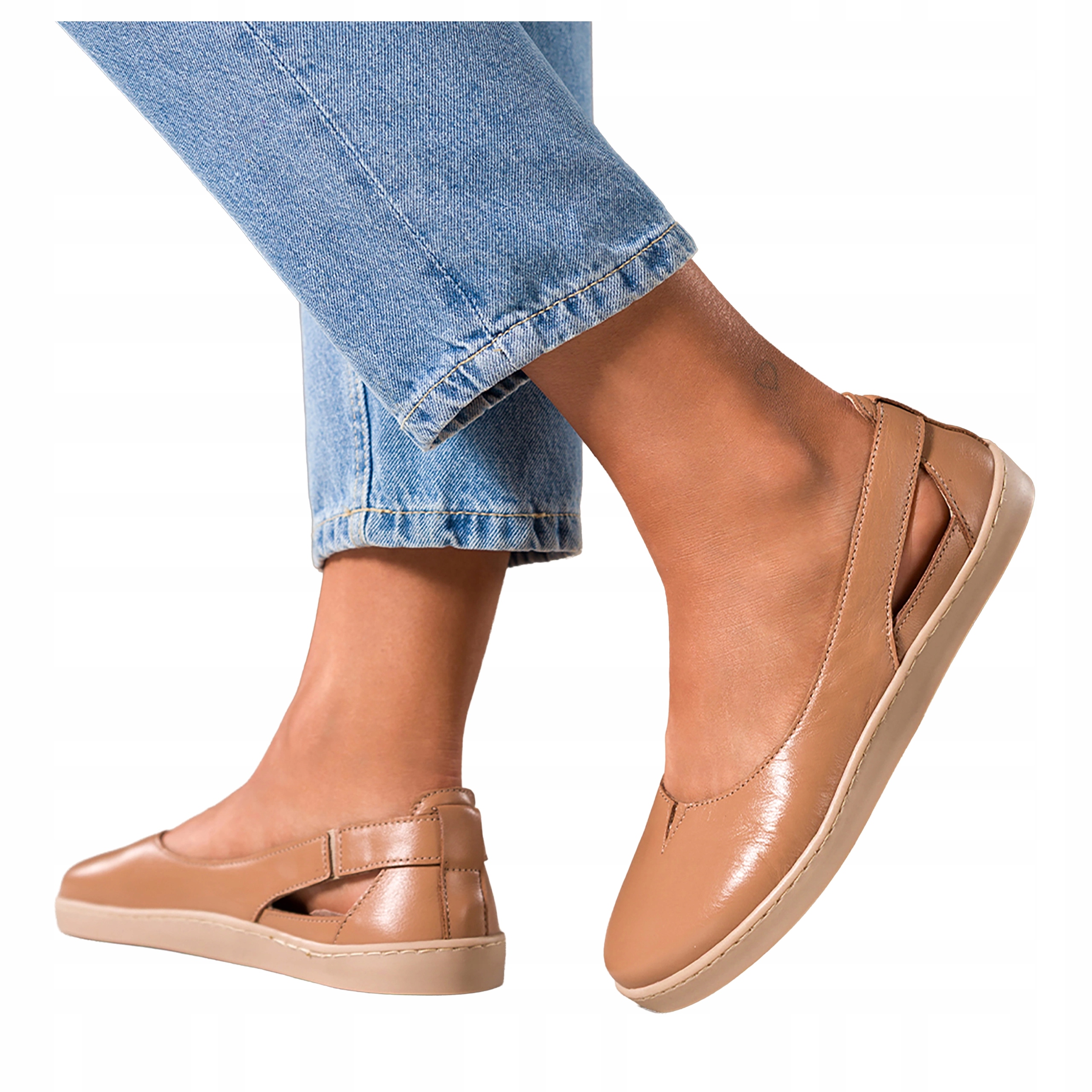 Béžové Baleríny Dámské Modne Barefoot Široké Elastické Kožené vel. 38