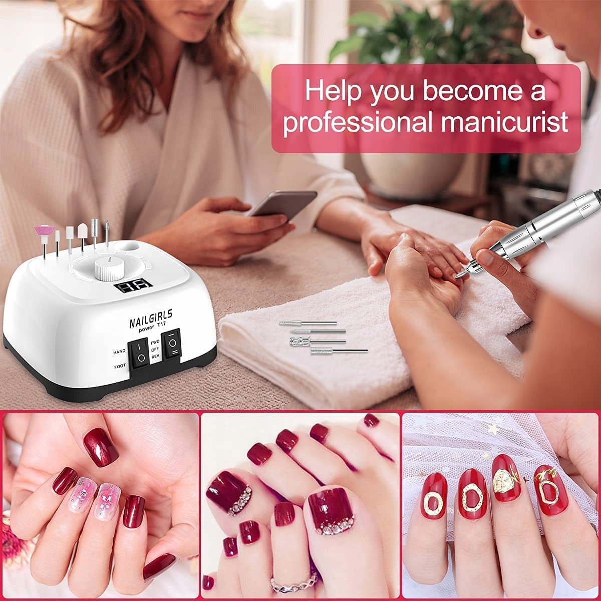 NAILGIRLS Elektryczny Pilnik 11w1 35000 RPM LED Wyświetlacz — miniatura 7