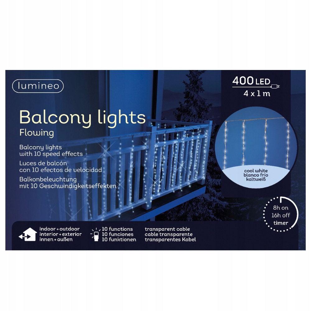 Svetelná clona na balkón, okná 420 Led s programátorom Studená biela, 4 m