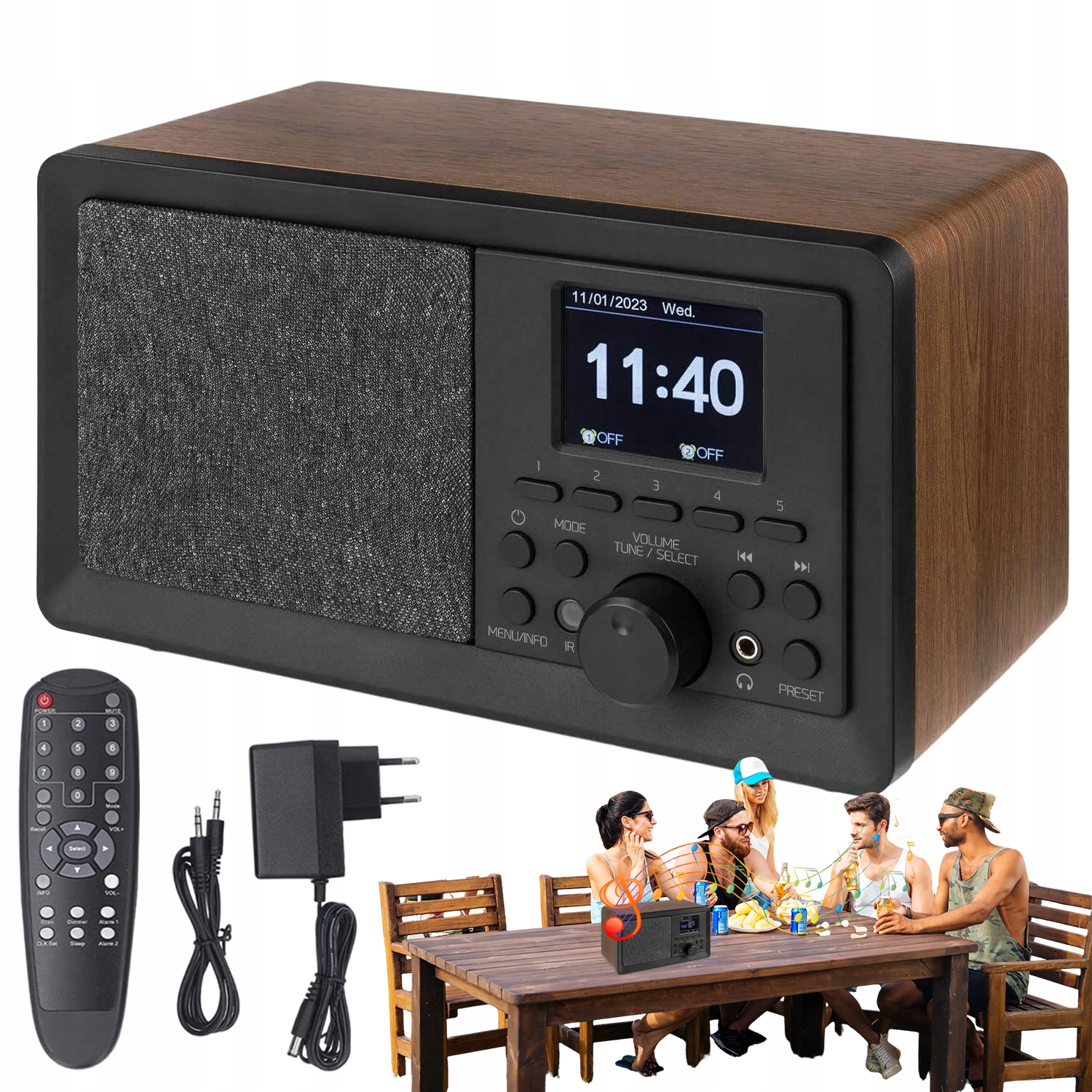 Digitální Kuchyňské Rádio Retro Displej Bluetooth Dab+/fm Aux Usb Anténa