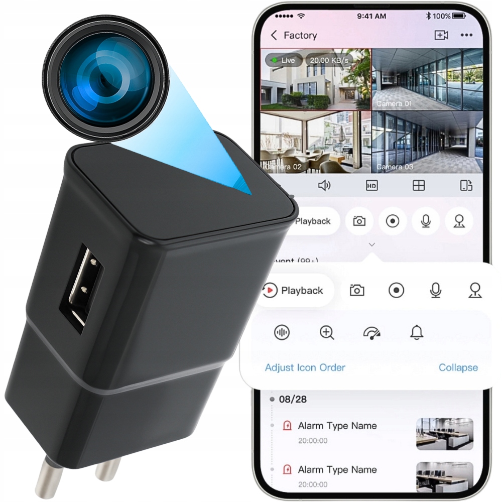 Mini Špionážní Wifi Kamera Ukrytá V Zásuvce Android Vzdálený Náhled Pohybu