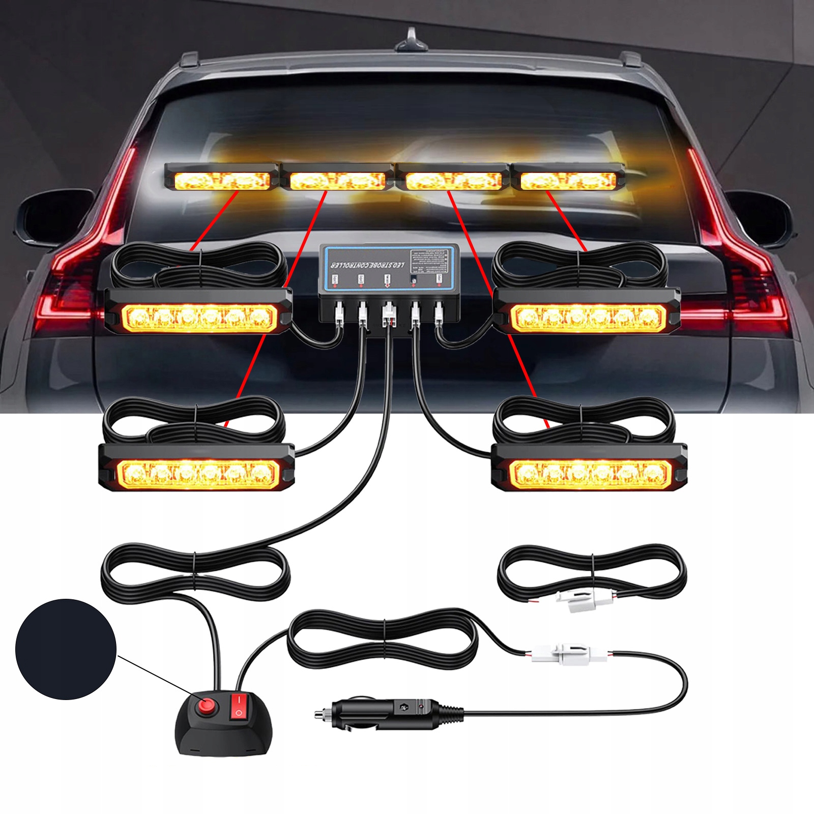 4x Stroboskopická Výstražná Světla Led Lampa Oranžová Pomoc Autopřepravník