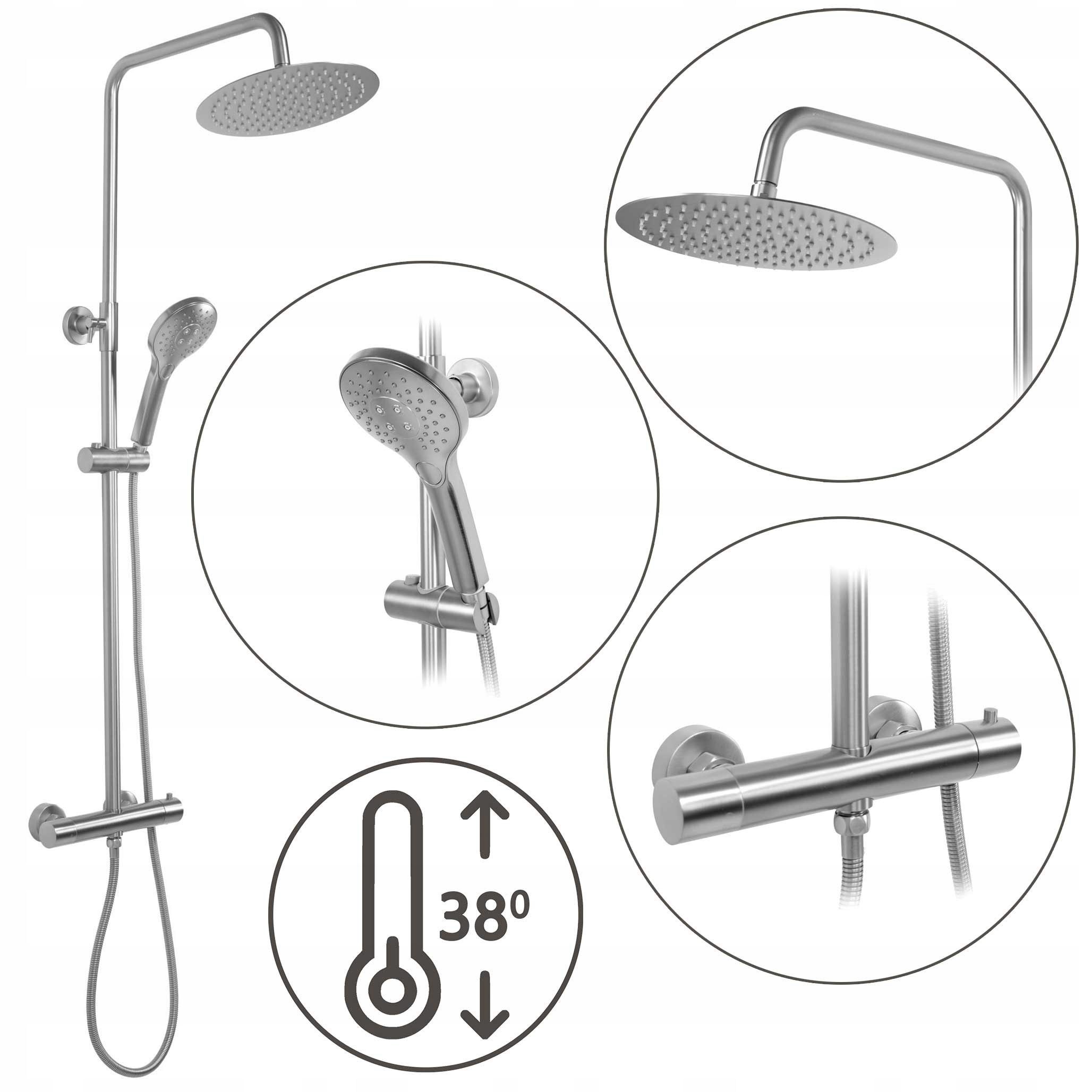 Nástenná striekacia súprava s termostatom Rea Vincent Nikiel kartáčovaný