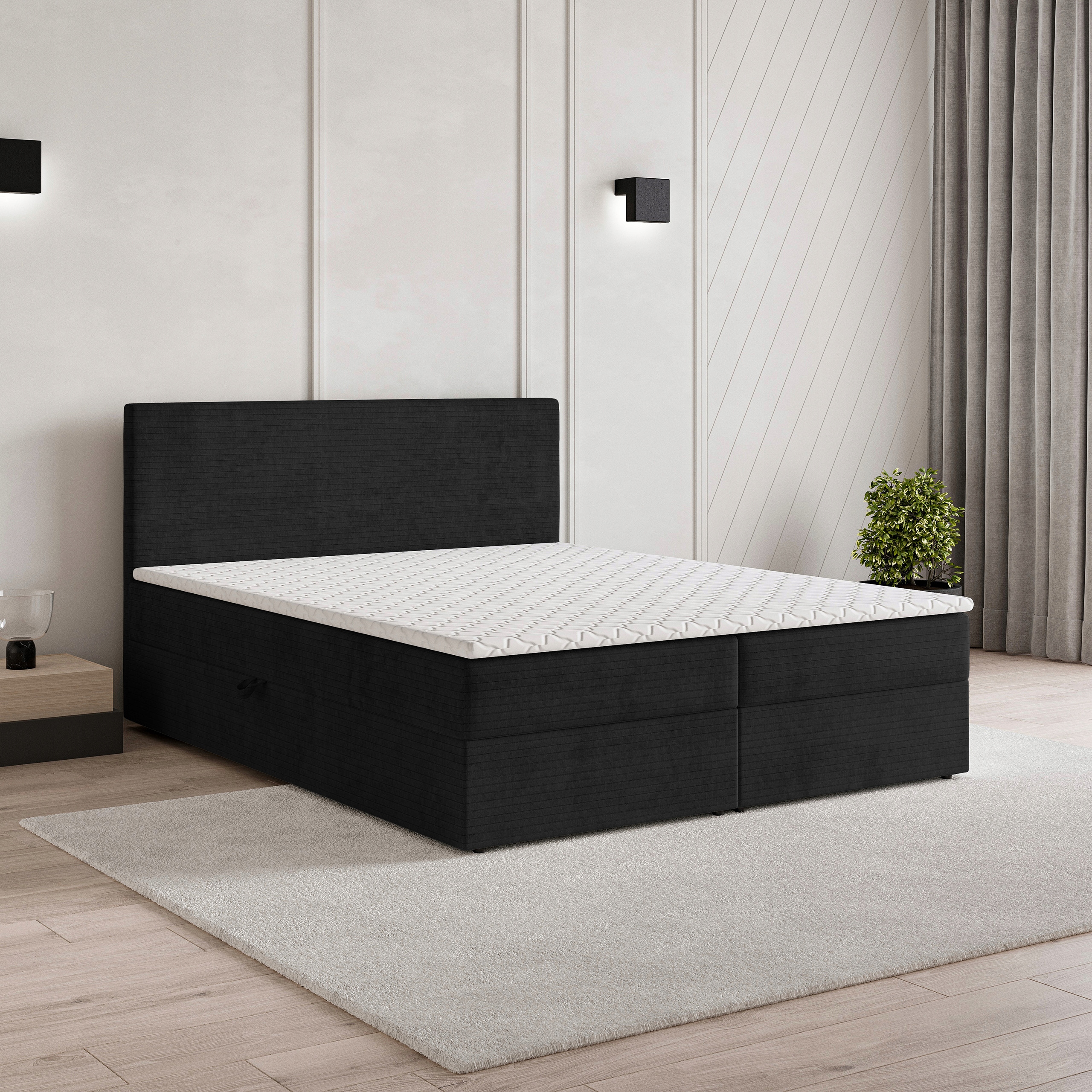 Kontinentální postel Nira 160x200 s matrací, pohodlná, komfortní, černá