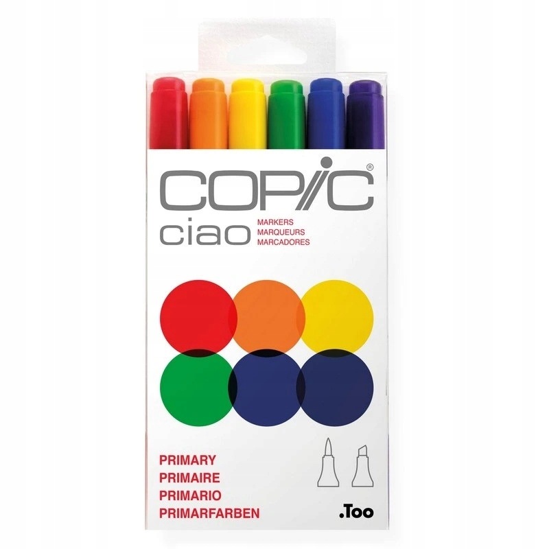 Lihové fixy Copic Ciao oboustranné Brush & Chisel 6 ks, základní