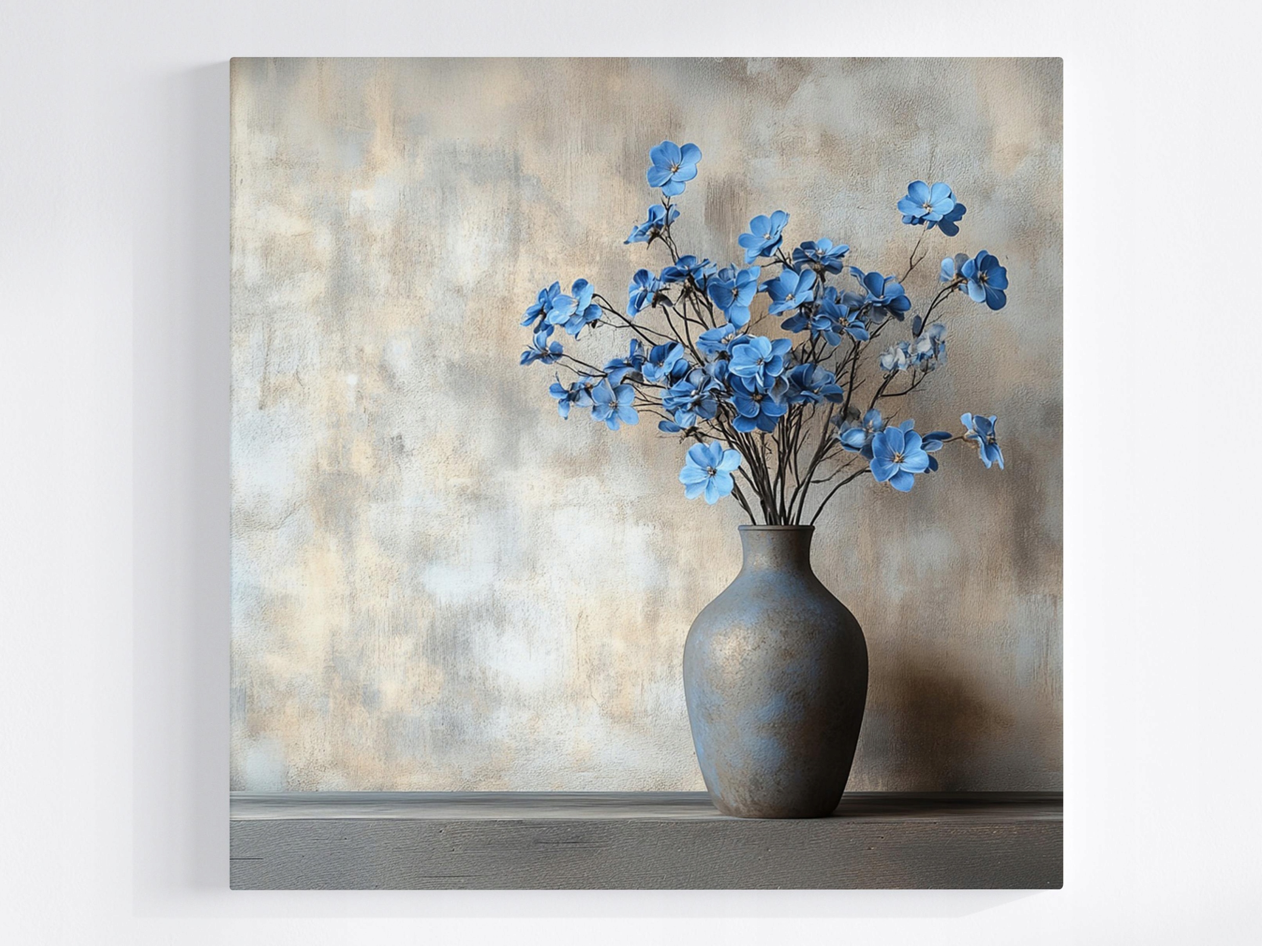 Obraz Na Plátně Canvas Dekorace Váza Keramika Modré Květy 80x80