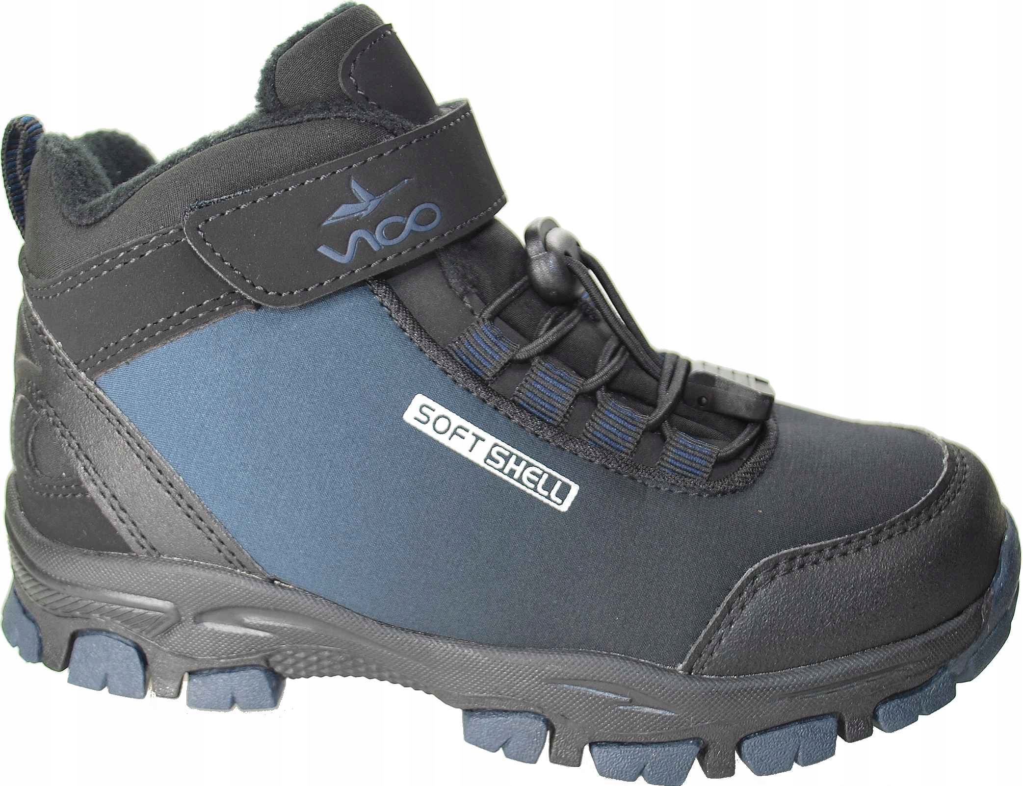 GRANATOWE ciepłe kozaki sportowe buty SOFTSHELL dla chłopca na rzep r 32