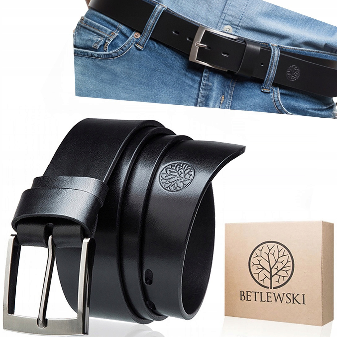 Pasek skórzany męski betlewski do spodni czarny długość 155 cm