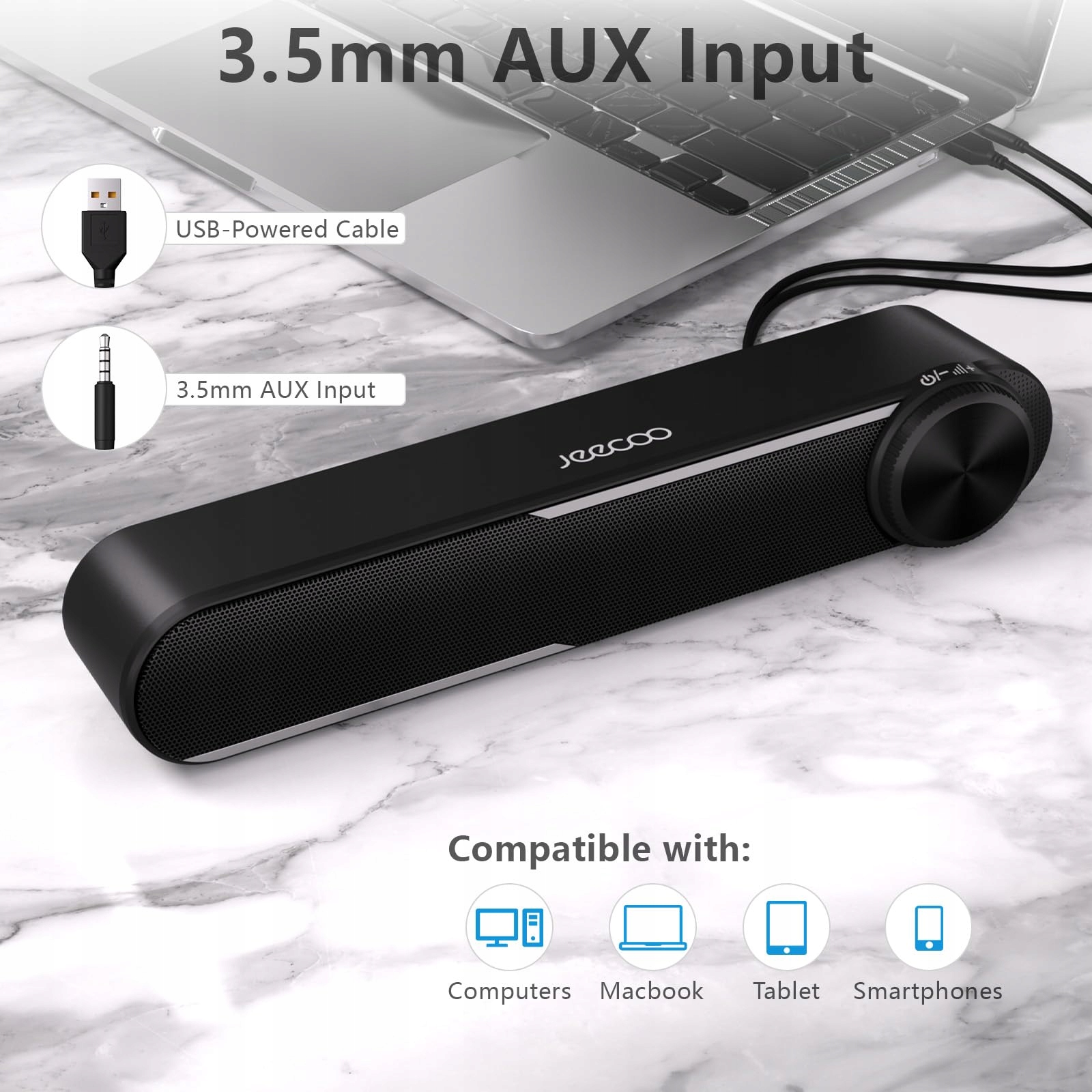 JECOO A30 GŁOŚNIKI KOMPUTEROWE USB DO PC LAPTOPA MONITORA TABLETU SMARTFONA — miniatura 6