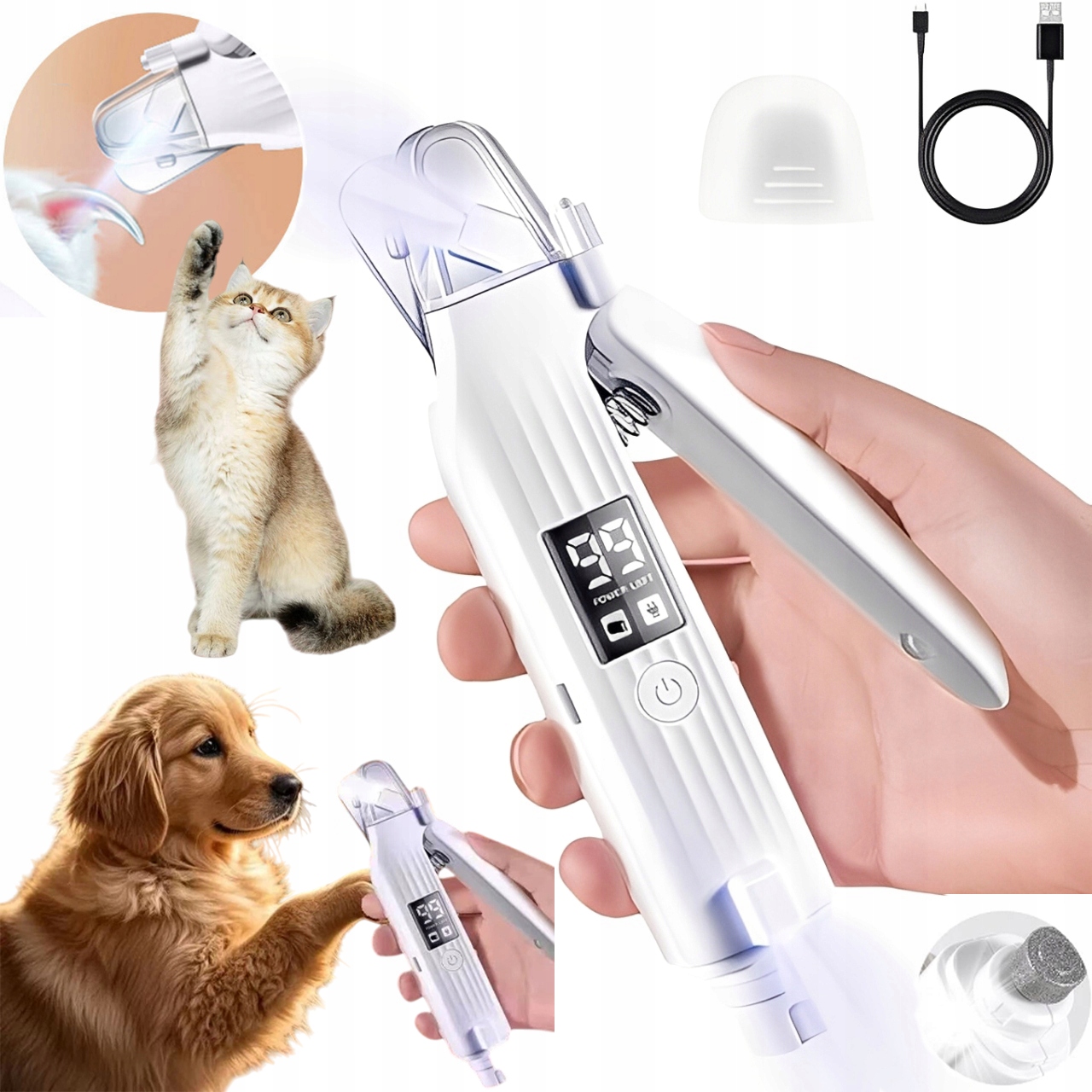 Levně 2V1 Kleštičky na drápky pro kočky a psy/elektrický pilník na nehty s Led diodou