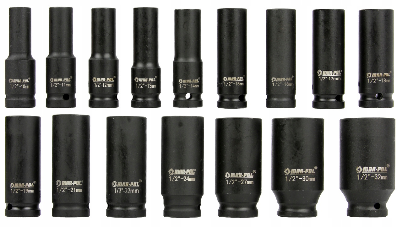 NASADKI UDAROWE 1/2'' ZESTAW NASADEK 10-32MM 16ELE Mocowanie 1/2