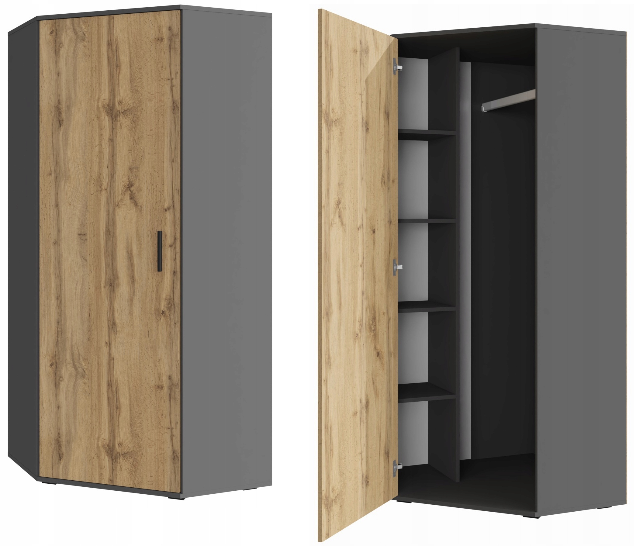 Rohová skriňa Bodo 1D 80x80 Antracit-wotan, skriňa, tyč, polička na oblečenie