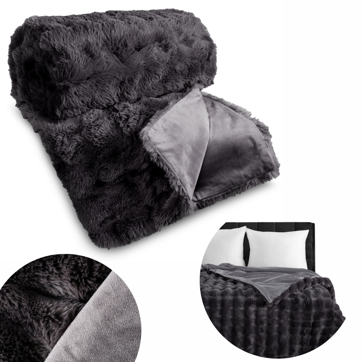 Kožešinová Přikrývka Lily Grafitová 200x220 cm měkká teplá deka na postel a pohovku