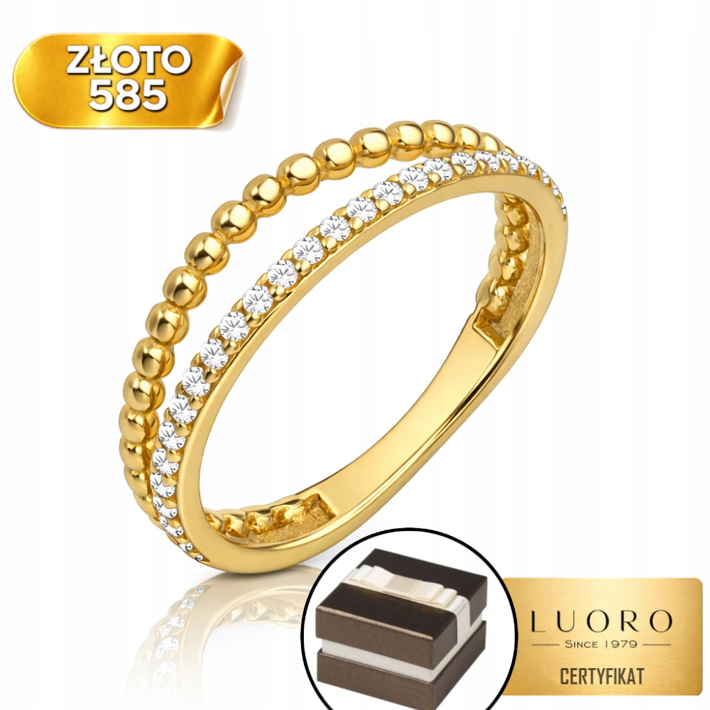 Prstýnek Řada Kuliček 585 14K Se Zirkonem Žluté Zlato R14