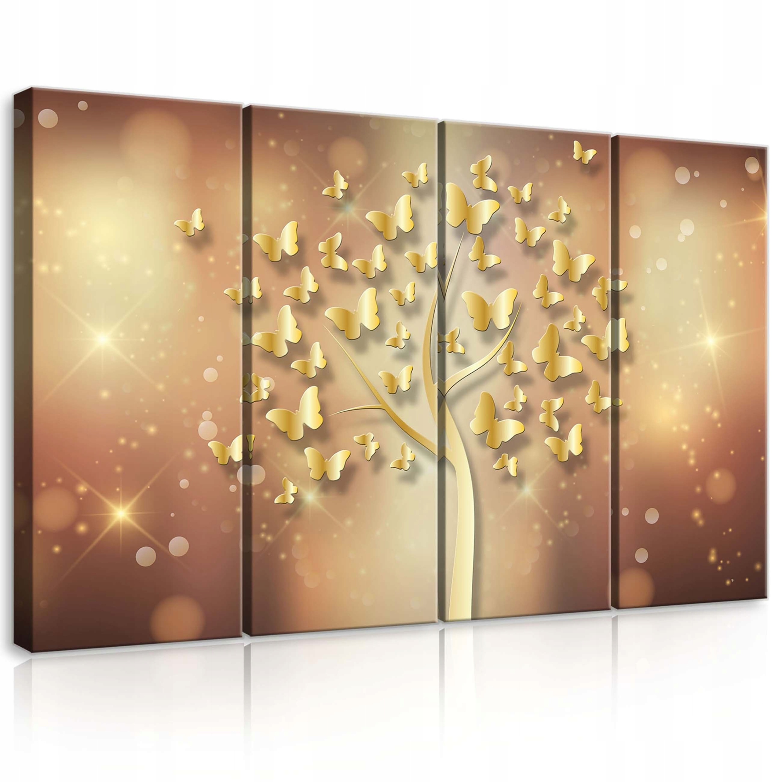 Obraz 120x80 Zlatý strom motýli polyptych dekorace lesk bokeh úspěch