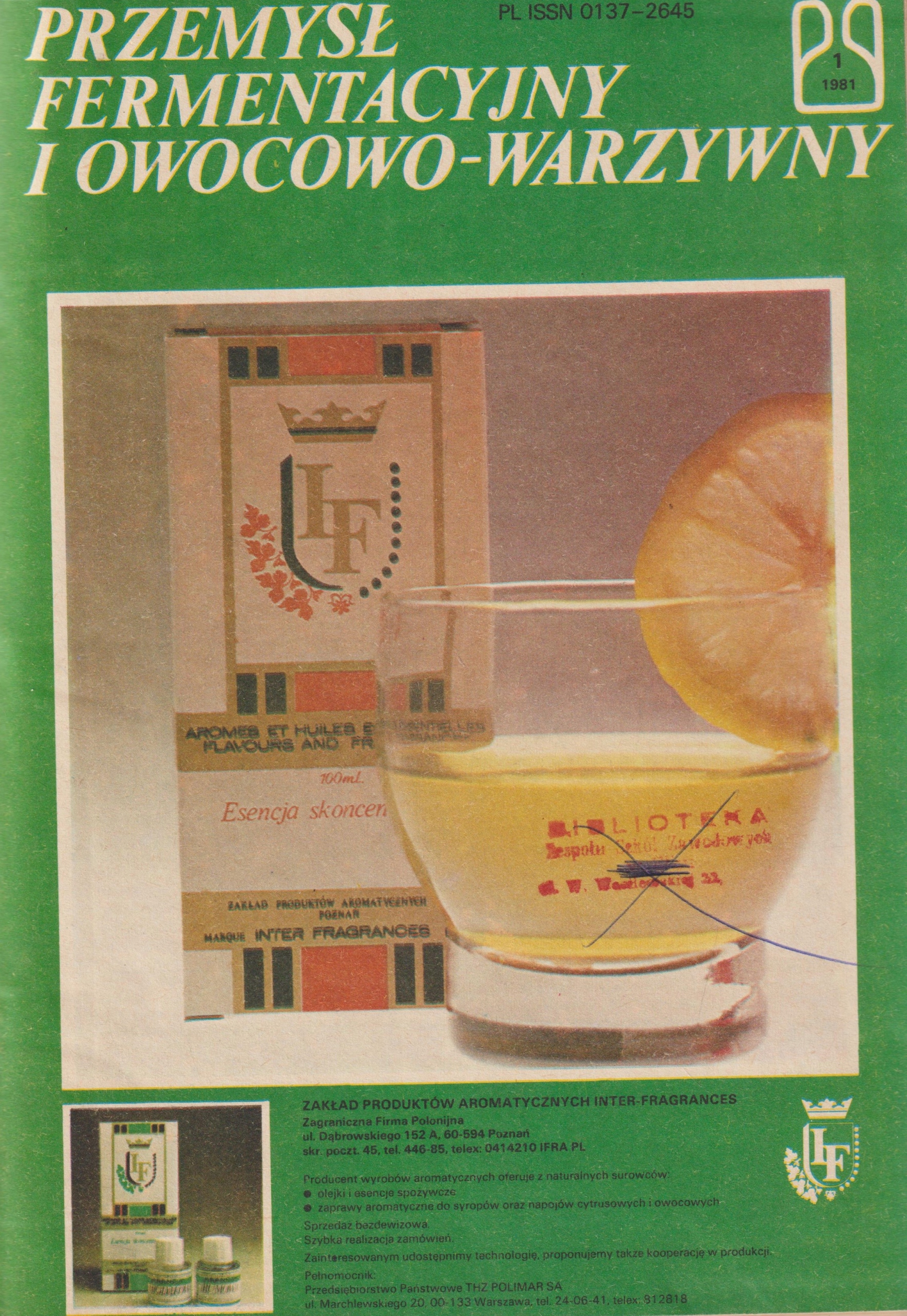 PRZEMYSŁ FERMENTACYJNY I OWOCOWO-WARZYWNY 1-4/1981