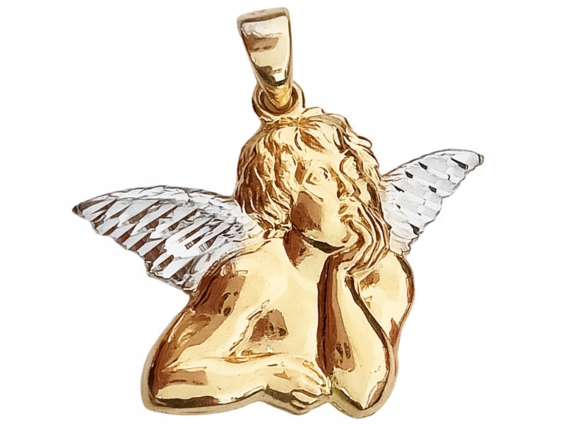 Zlatý přívěsek 585 andílek přívěsek s bílým zlatem, busta andílka 14k