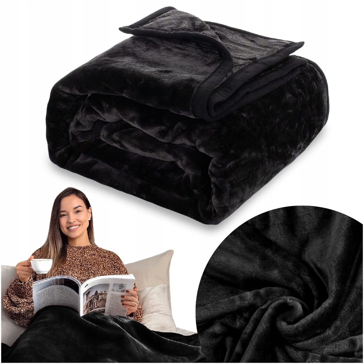 Deka 200x220 akrylová jednobarevná teplá Silná přehoz na postel Yasemin černá