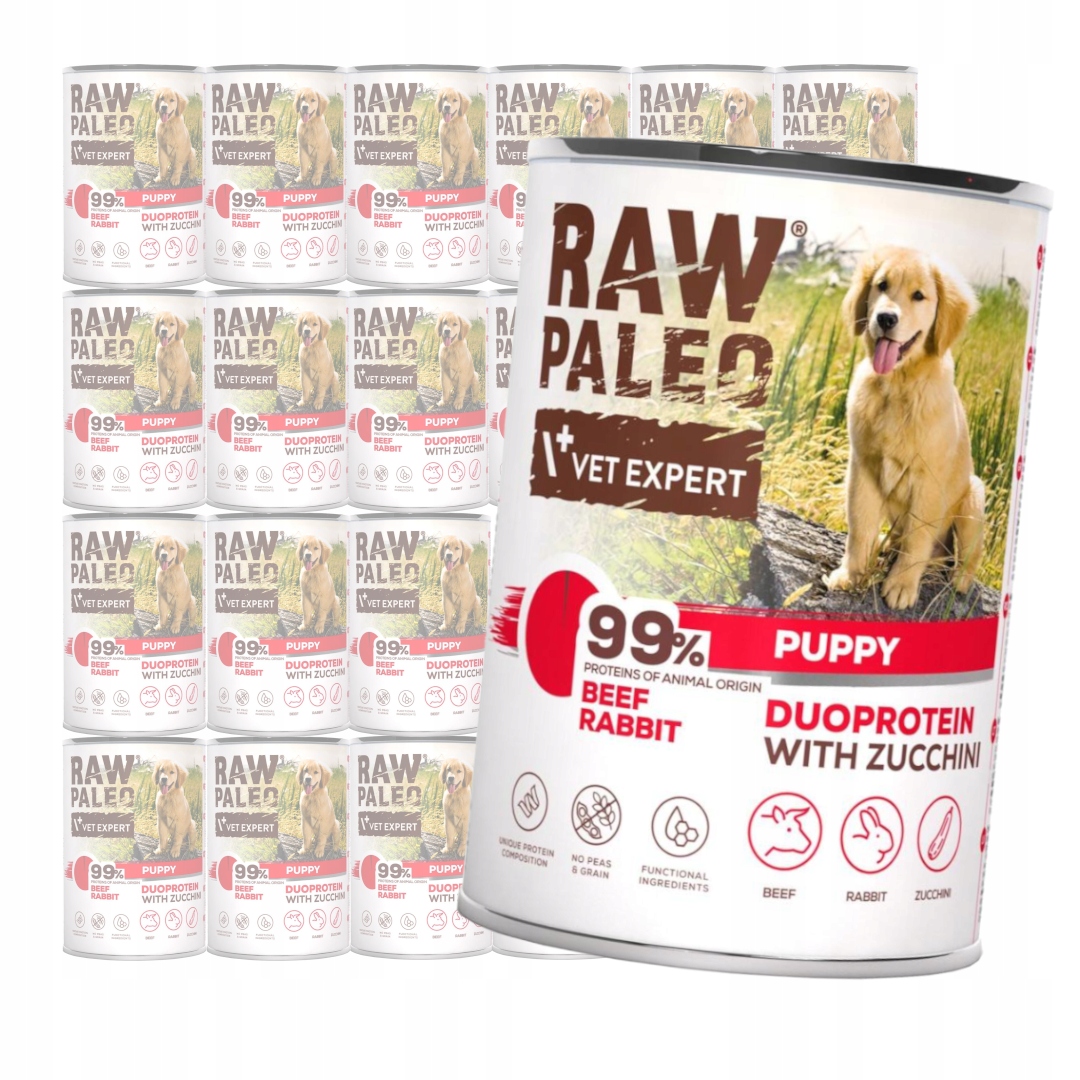 Levně Raw Paleo Puppy Duo 24x400g Vlhké Krmivo pro štěňata Hovězí králík