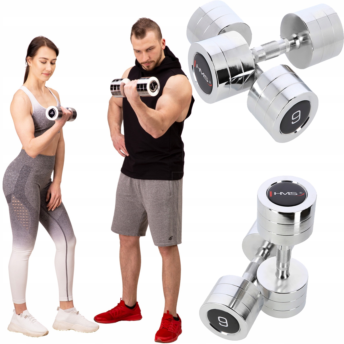 HANTLE CHROMOWANE DO TRENINGU FITNESS 2x 9KG HMS