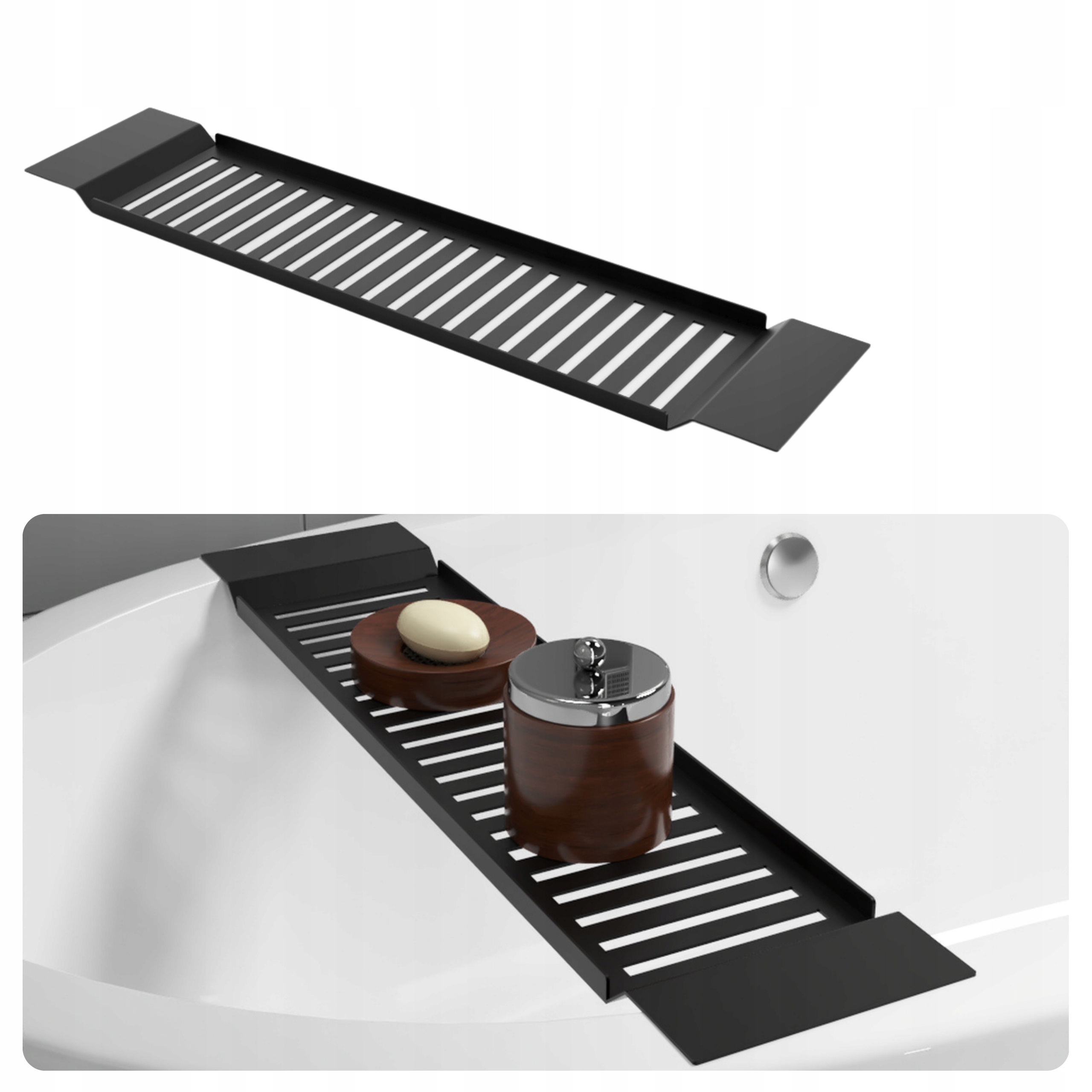 Polička Na Vaňu Oasis Kovová Široká Moderná Loft Čierna Kov 15 cm