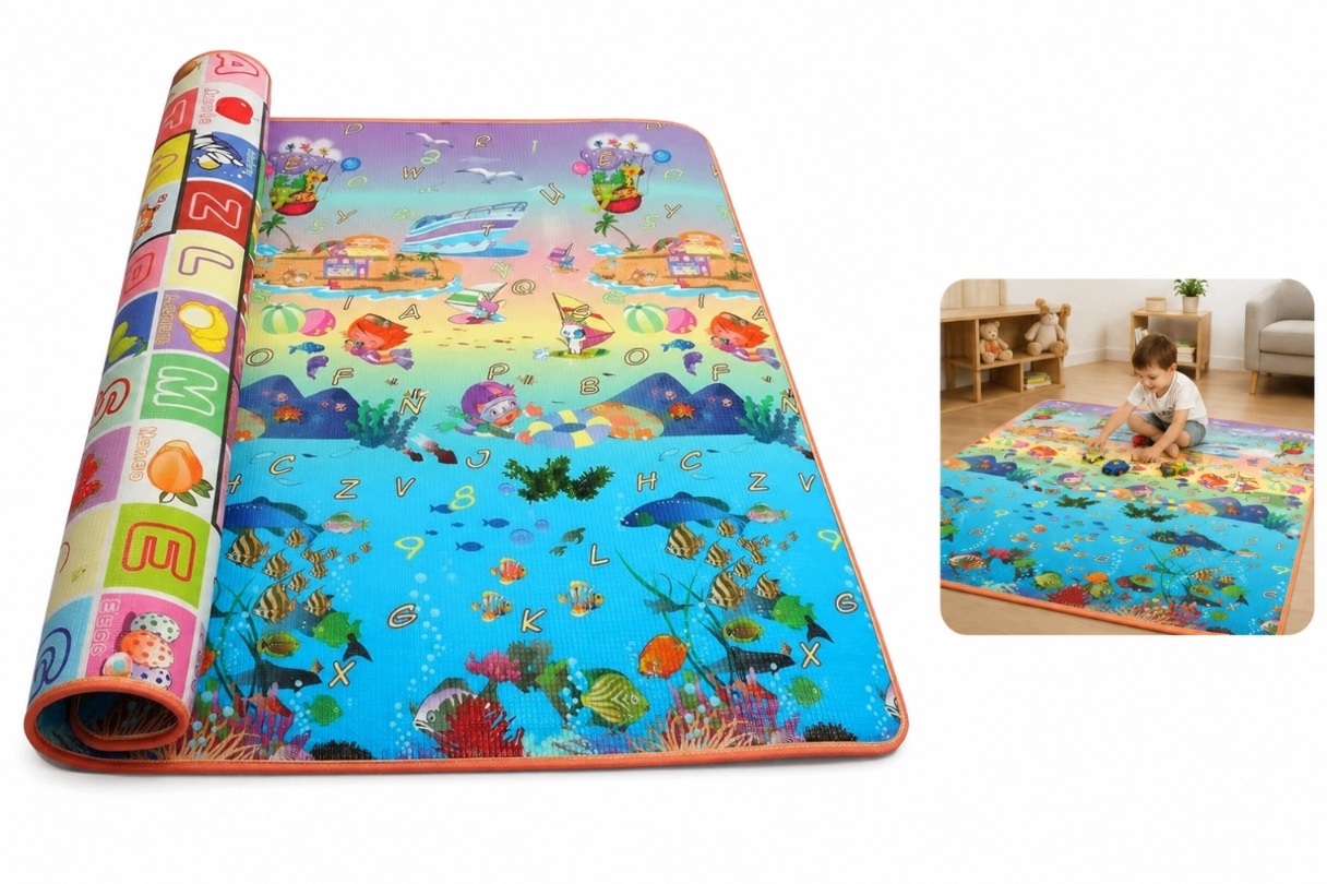 Duża Mata Piankowa Edukacyjna Dwustronna 200X180 CM Alfabet