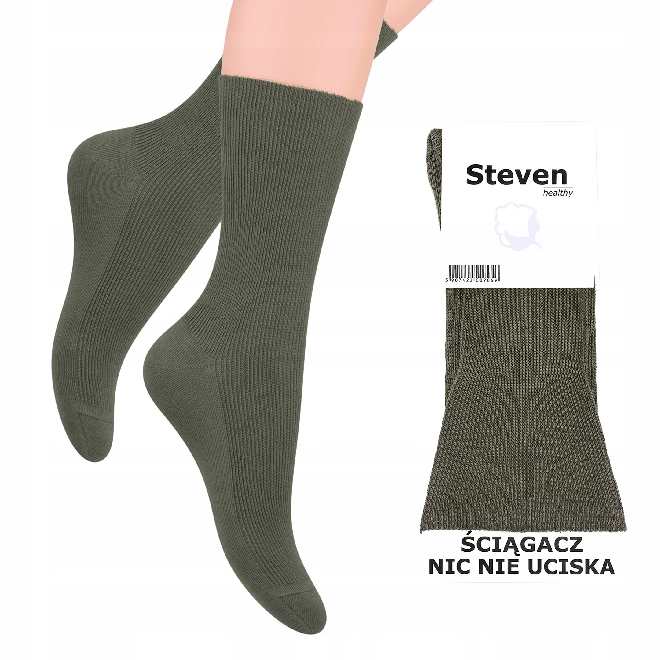 

Skarpety męskie Bezuciskowe oliwka Steven 43-46