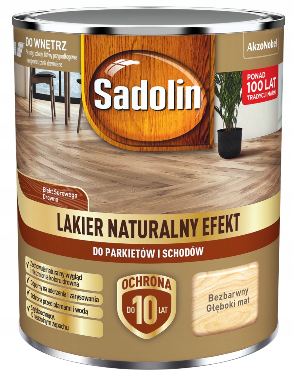 Sadolin Lak Přírodní Efekt parketových schodů Bezbarvý Hluboký Mat 4,5L