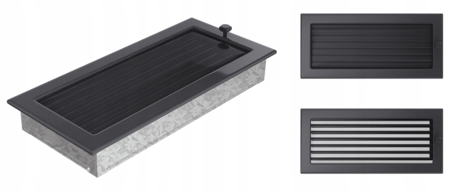 Grafitová větrací krbová mřížka s pohyblivou žaluzií 17x37 kapsa